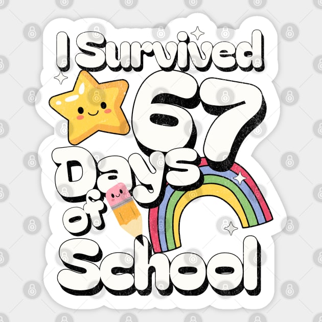 Six Seven I Survived 67 Days of School Cute Rainbow Meme Sticker by Yesteeyear